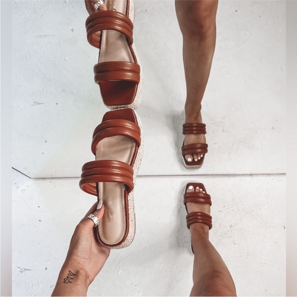 Amazing Lace Tan Slip On Woven Platform Sandals